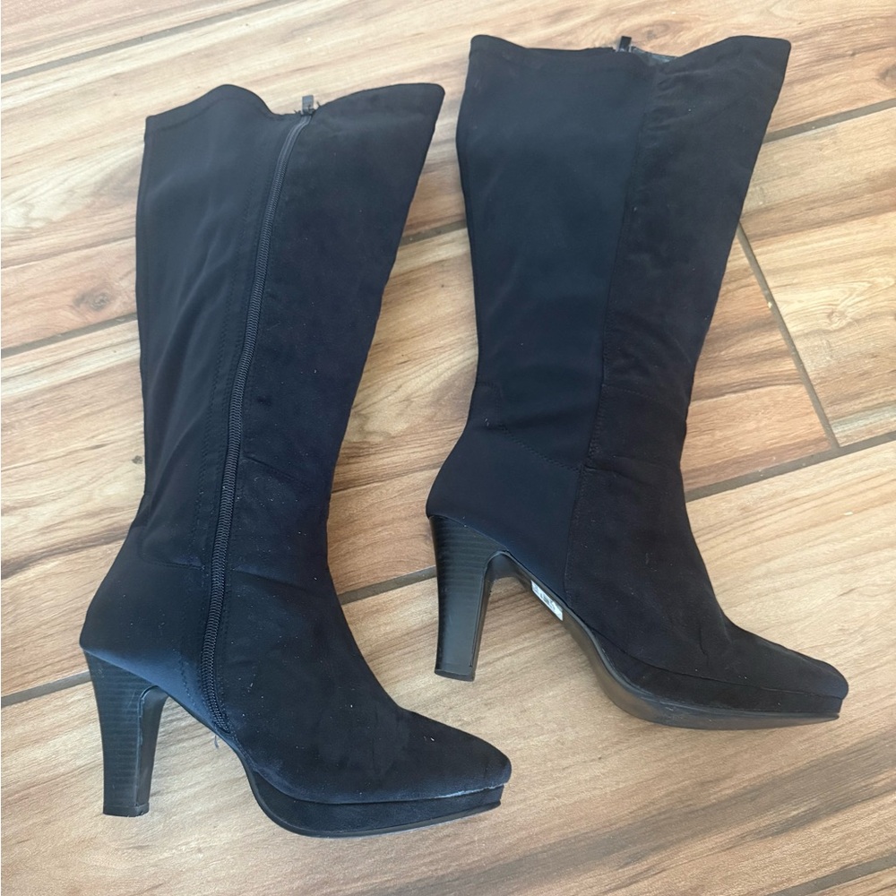 Lane Bryant Black Knee-High Suede-Look Heeled Boots
